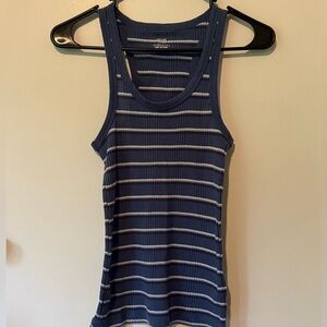Aerie Sleeveless Ribbed Tank Top Deep Blue Striped X-Small
